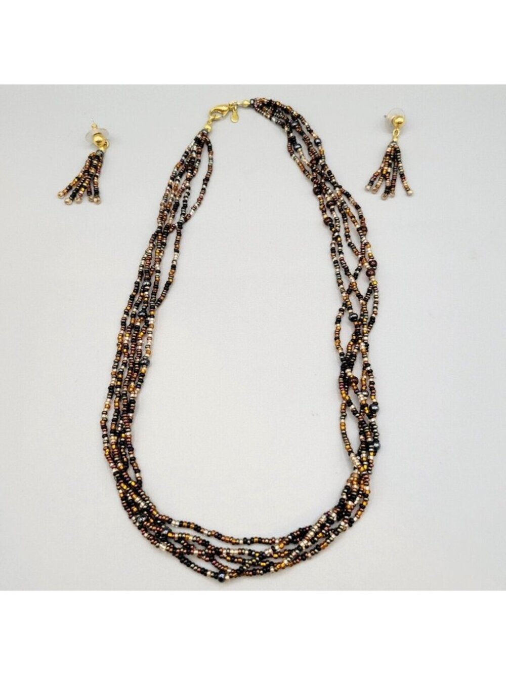Multi Strand Glass Beads Necklace Earrings Set Boho Premier Designs